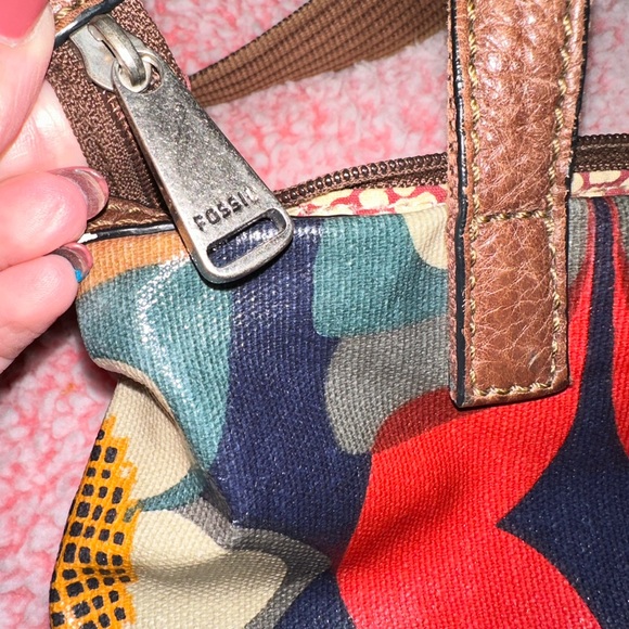 Fossil Multicolor Flower Print Coated Canvas Crossbody Shoulder Bag 5 Pockets - Picture 5 of 5